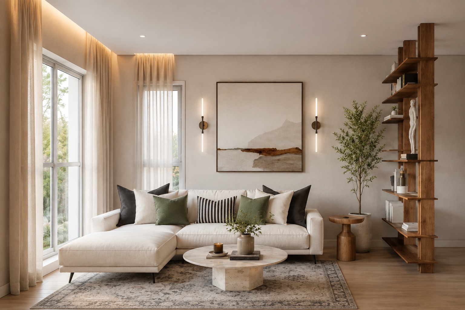 Sala residencial con diseño de interiores contemporáneo