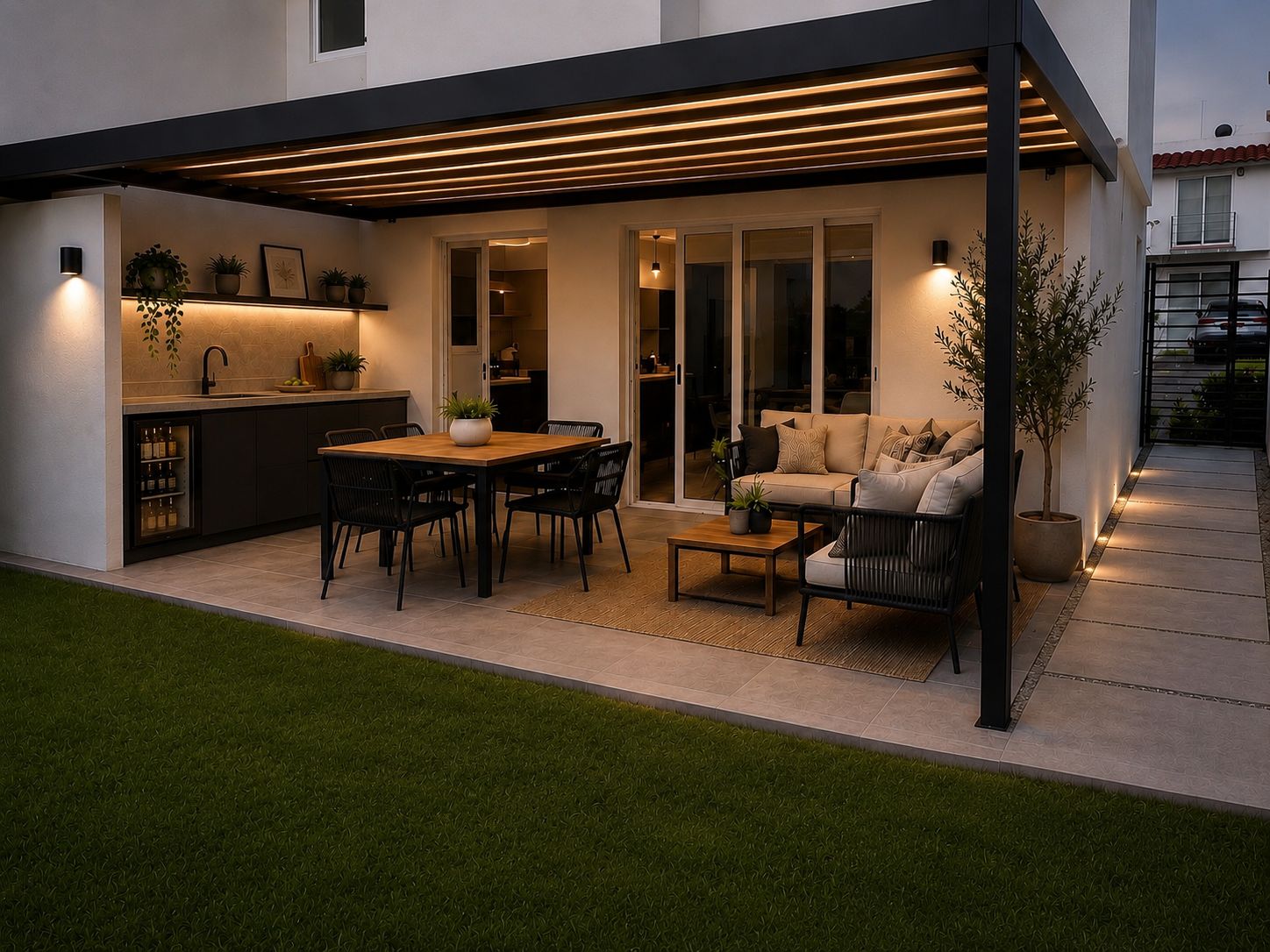 Diseño de terraza residencial con decoración exterior